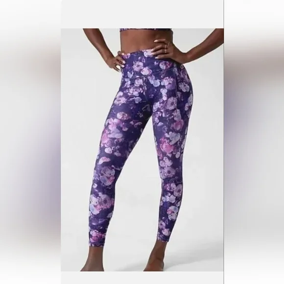 NWOT Athleta Salutation Stash Pocket II Printed 7/8 Tight Dappled Purple Bloom M - Picture 3 of 10